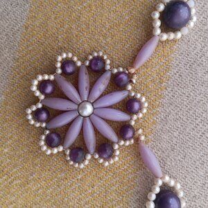 Vintage 28" Necklace Purple Beaded Flower Power Pendant Statement Jewelry 1970s